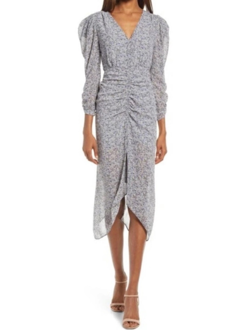Floreat Studio Dusty Blue Floral V-Neck Midi Dress